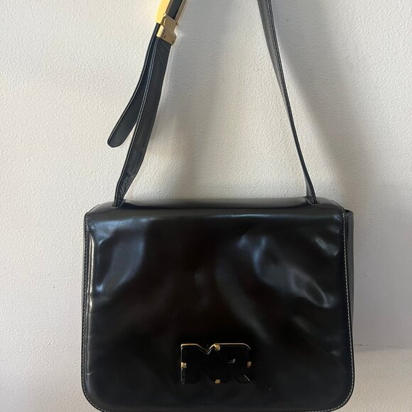 VINTAGE NINA RICCI BOX LEATHER SHOULDER BAG NR LOGO - Picture 1 of 5